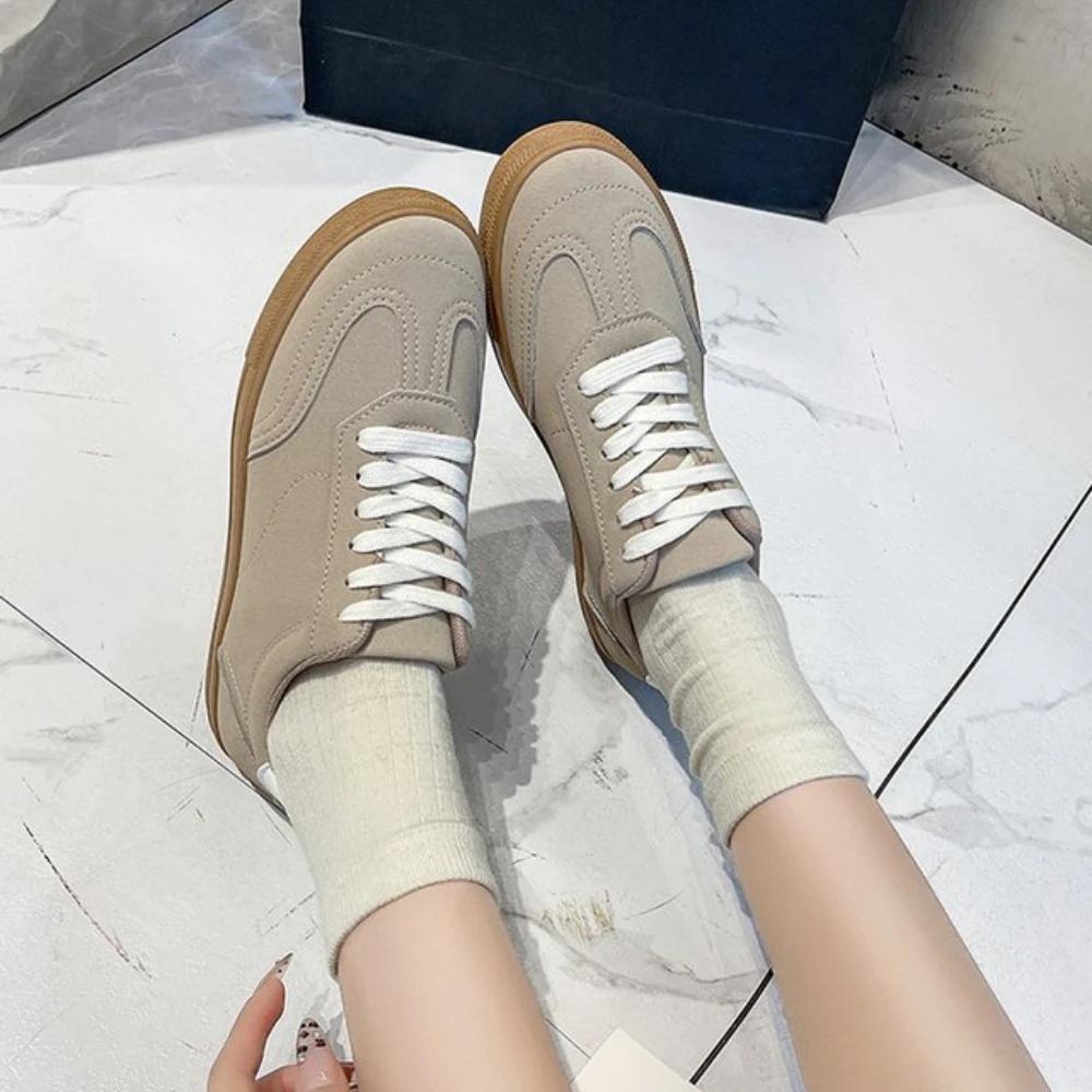 Spring and Autumn Women Casual Shoes Fashion Lace-up Low-top Khaki Round Headed Flat Bottomed Design Women's Shoes Size 35-42