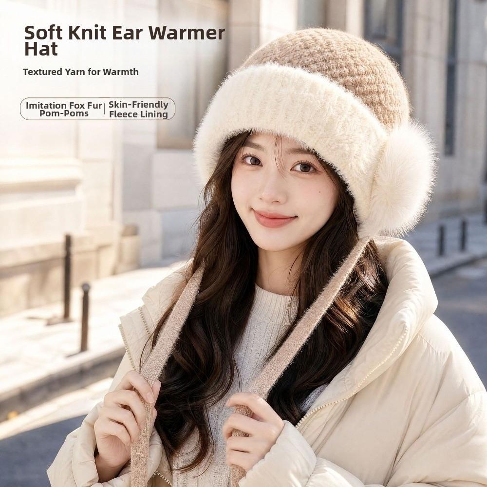Solid Color Plush Earflap Cap Premium Plush Fluffy Warm Hat Winter Knit Hat Chilly Days