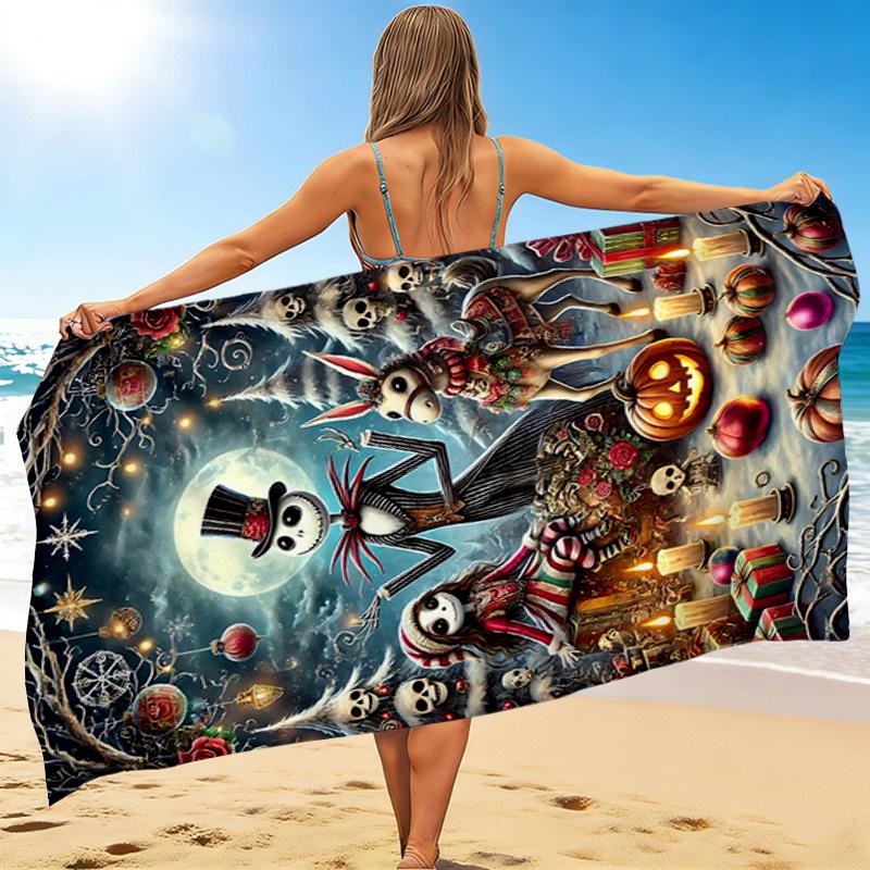 1Pc Halloween Night Fantasy Beach Towel, Quick Dry, Multi-Use for Beach Pool Gym Yoga Home Travel, Christmas, Halloween, Xmas Gift S533