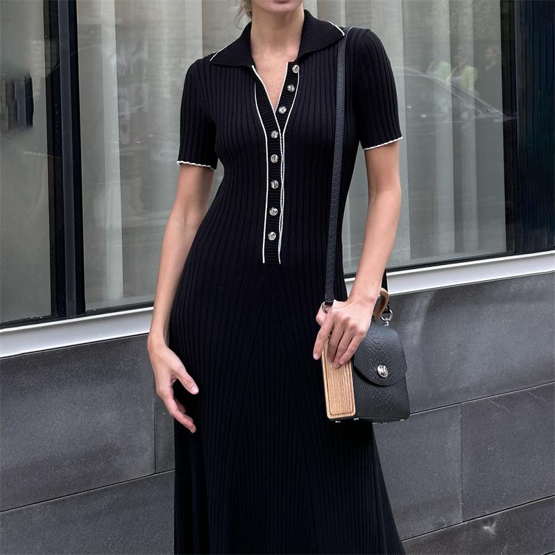 Вязаное платье макси для женщин, повседневное белое облегающее платье с отложным воротником и коротким рукавом, трикотажное платье в рубчик, женское уличное платье