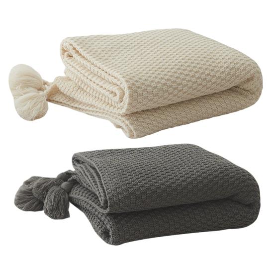 Вязаное одеяло в скандинавском стиле, однотонное одеяло с бахромой, антикатышковое одеяло с кисточками