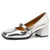Fashion Elegant Short Heels Mary Janes Shoes Woman Straps Silver Black Heeled Pumps Large Size Office Party Wedding Shoe Ladies Big Size