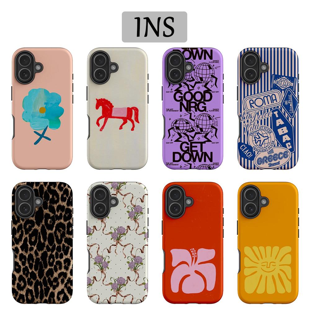 Clmj Корейский INS арт Чехол для телефона Для IPhone 17 16e 16 15 14 13 12 11 X XS XR 7 8 Air Pro Max Plus Роскошный Двухслойный Задний Чехол