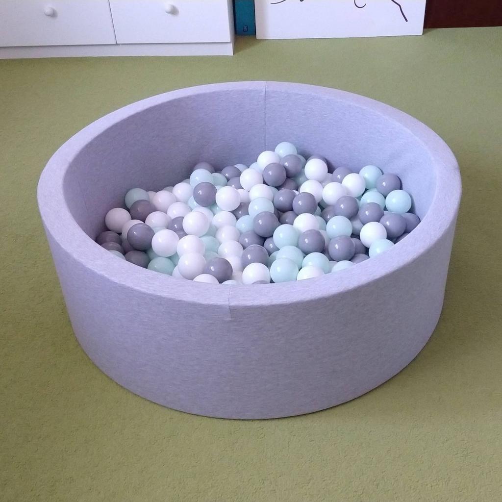Selonis Soft Ball Pit Pool 90x30cm/no Balls Round for Baby Toddler Foam, Light Grey:grey-white-turquoise