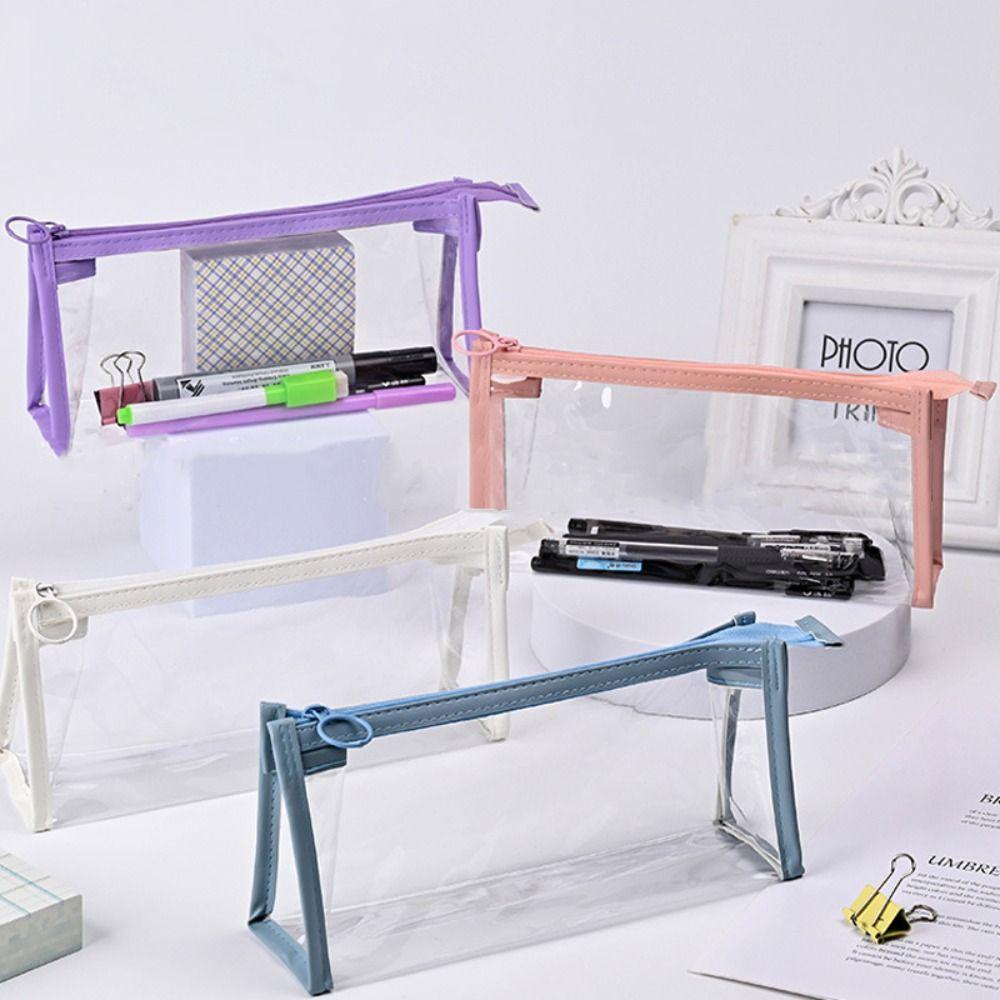With Zipper Pencil Bag PVC Storage Bag Office School Supplies Triangular Pencil Case Student