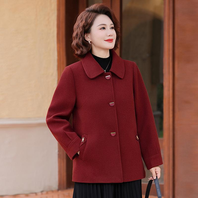 Mom spring and autumn coat new fashion double-sided woolen cashmere coat women's short temperament middle-aged women's woolen coat