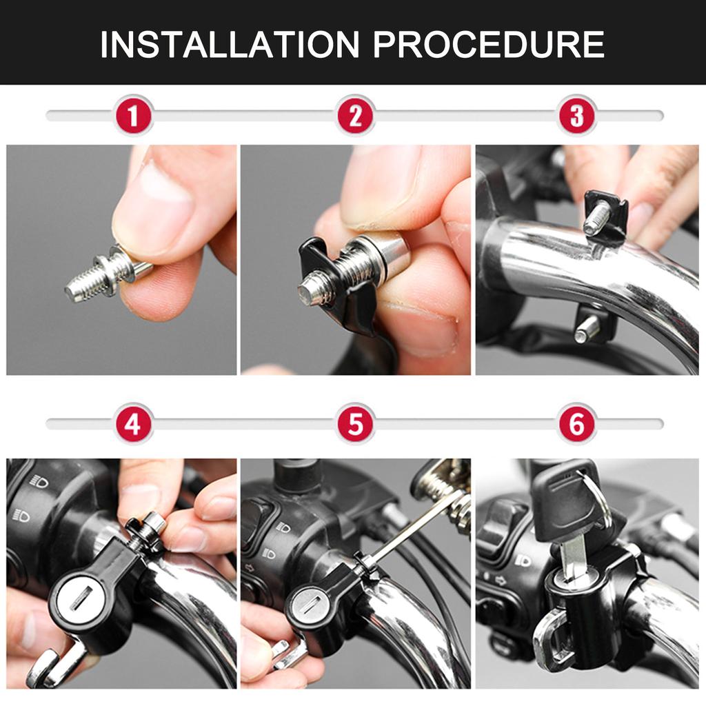 Universal Motorcycle Helmet Lock Anti Theft Helmet Security Lock Metal 22mm 26mm Black with 2 Keys Set