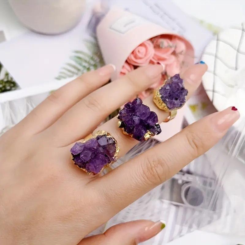 Natural Amethyst Crystal Cluster Galaxy Agate Crystal Cluster Ore Irregular Ring Jewelry Sells Well