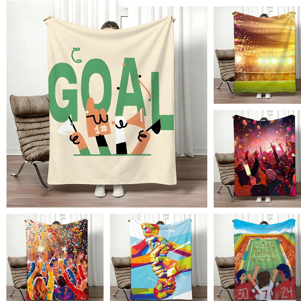 Football Fans Celebrating Goal Throw Lightweight g Flannel Blanket Soft Skinfriendly for Summer Cooling