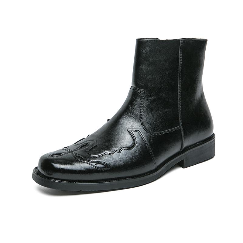 Мужские кожаные ковбойские сапоги класса люкс, трендовые ретро-сапоги с боковой молнией, классические ковбойские классические ретро-стильные удобные сапоги