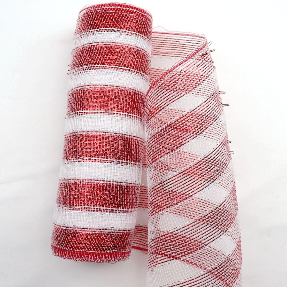 Red & White Net Yarn Christmas Wreath Tree Stripes Candy Cane Decoration Mesh Roll Christmas Ribbon