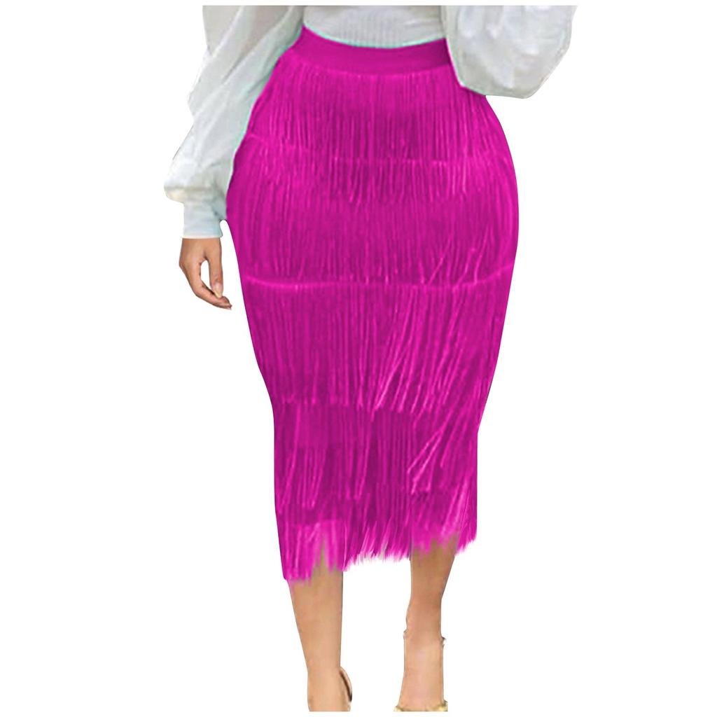 Women Sexy Tassels Party High Waist Club Fashion Skirt