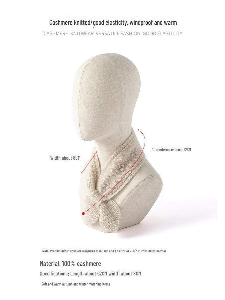 2024 Autumn/Winter Women's Bow Tie Twisted Flower Cashmere Knit Scarf