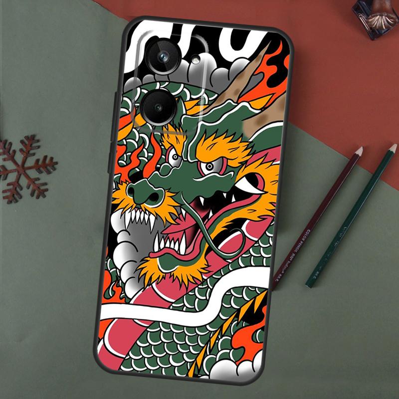 Японский чехол DRAGON TATTOO для Realme C75 C65 C67 C71 C63 C61 C55 C51 C53 C35 11 12 13 14 15 Pro Plus GT6 GT7 Pro