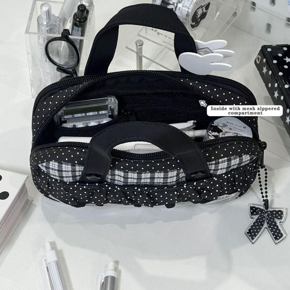 Handheld Pencil Case Plaid Polka Dot Stationery Bag Aesthetic Stationery Organizer  Students