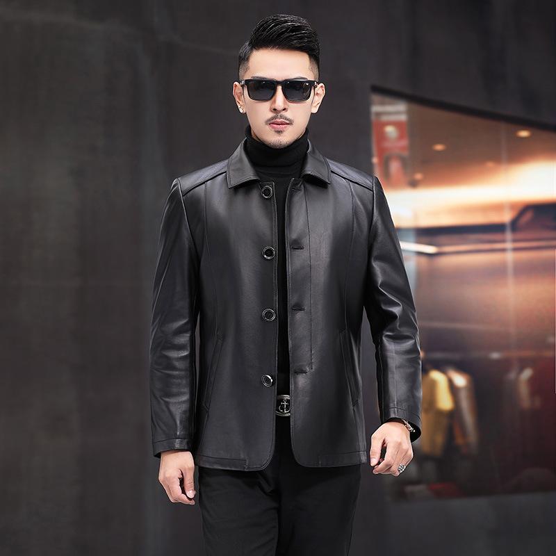 Куртка из натуральной кожи мужская куртка из овчины мужская одежда для папы среднего и пожилого возраста повседневная куртка с лацканами весна весна и осень