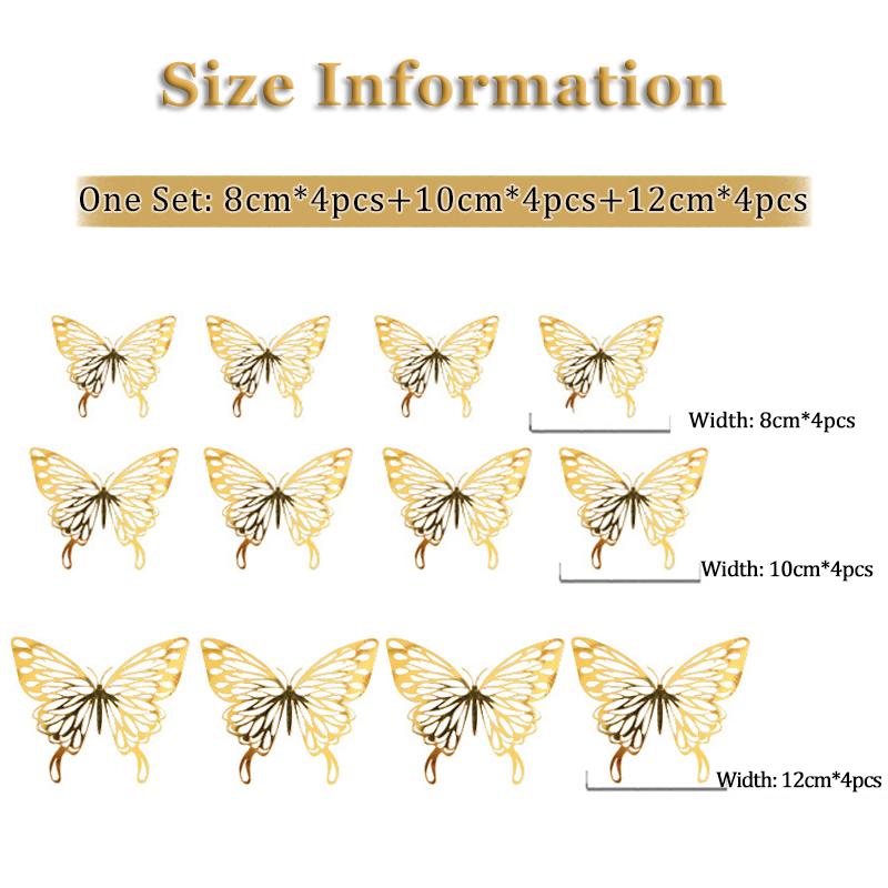12Pcs/lot New 3D Hollow Golden Butterfly Wall Stickers Art Home Decorations Wall Decals for Party Wedding Display Shop