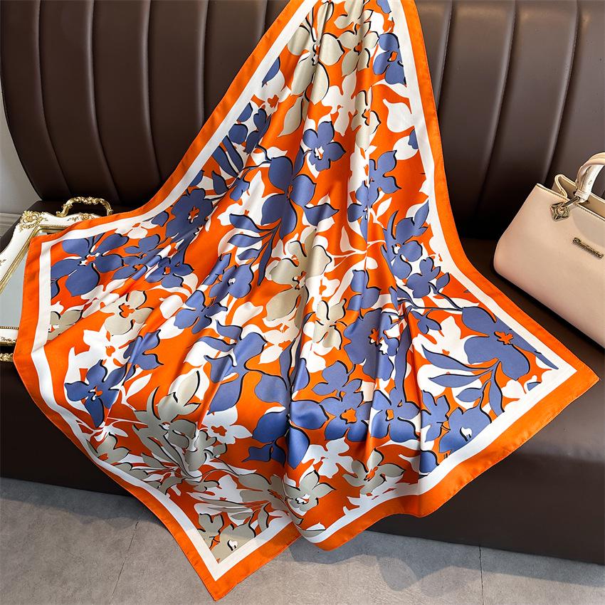 Versatile British-Style Silk Square Scarf - 90cm Solid Color Shawl & Headscarf