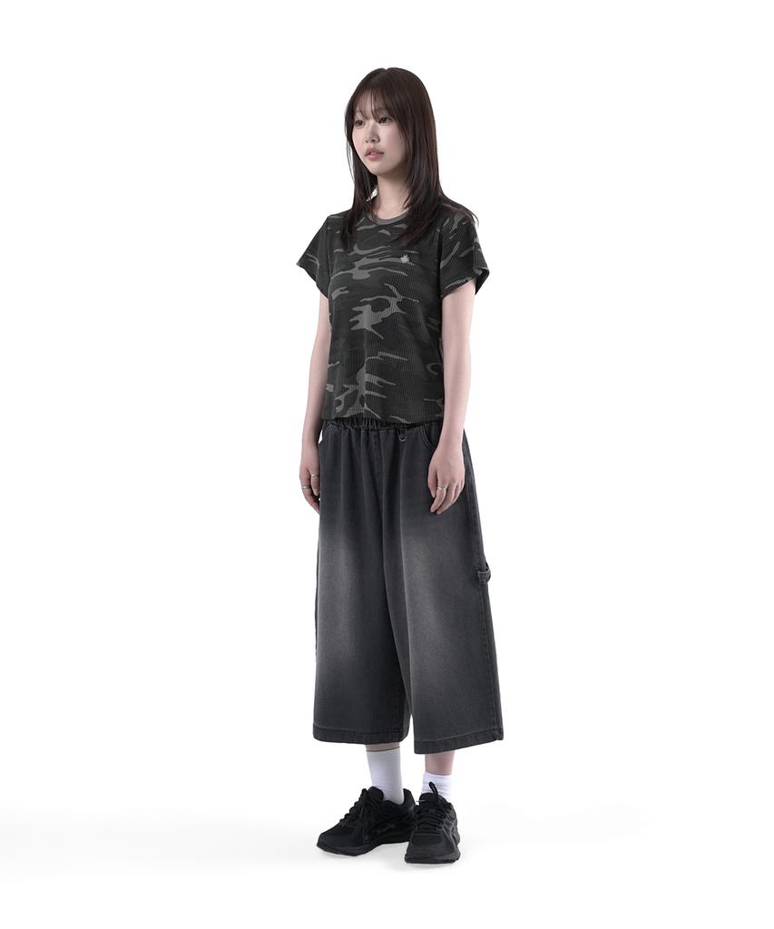 SLOW RECORD HOUSE Logo Waffle Crop T-Shirt_Camo (Khaki)