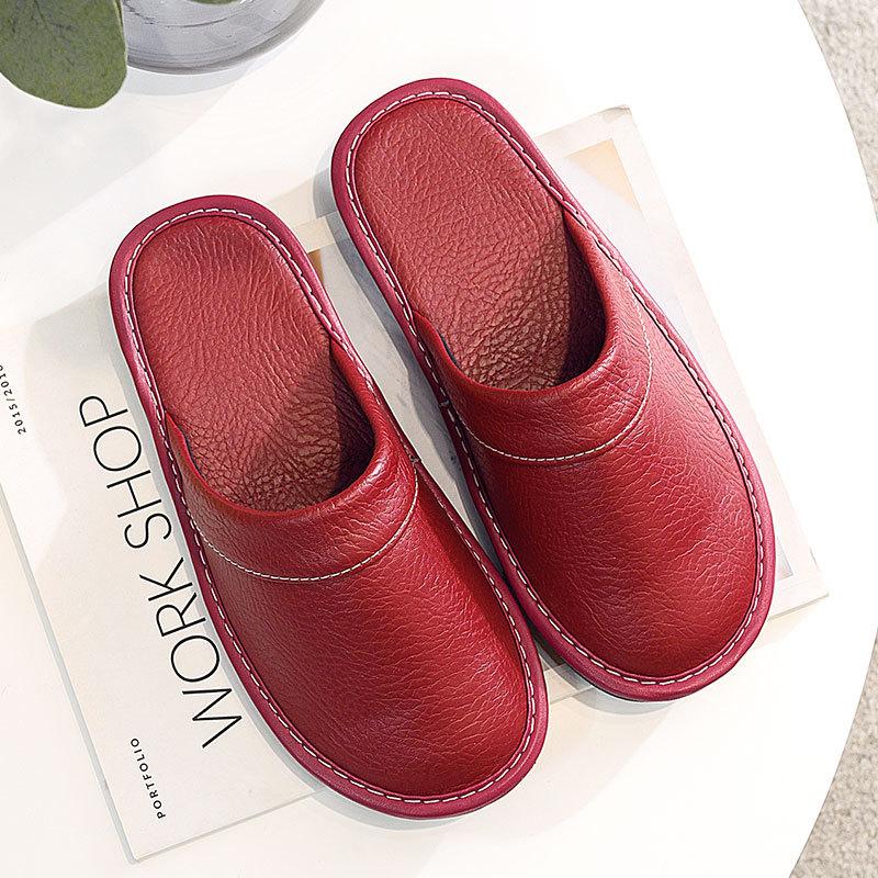 Men's Slippers Autumn Winter Indoor Shoes Plus Size  Man Concise Navy Blue Slides Simple Leather Home Slippers For Men