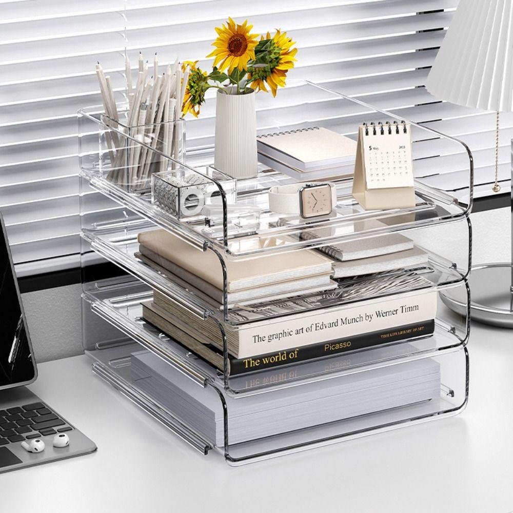 Large Capacity Desktop File Tray Stackable Paper Holder Shelf  Home Office