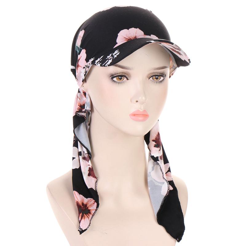 Muslim Women Printed Pre-tied Headscarf Elastic Female Turban Cancer Chemo Hat Hair Loss Cover Head Wrap Headwear Stretch Bandan