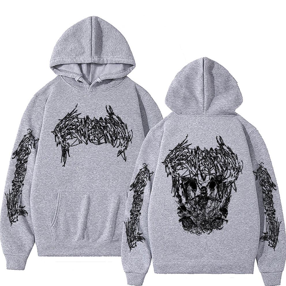 Хип-хоп худи оверсайз от рэпера Кена Карсона Death Mosh A Great Chaos Скелет Графические худи Мужские Женские Винтажный свитшот