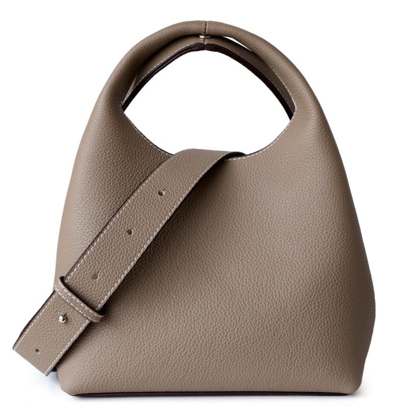 Genuine Leather Bucket Bag Women Soft Top-Grain Cowhide Shoulder Handbag Multi-Color Stitched Design Urban Chic Daily Use