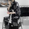 Летняя мужская рубашка с короткими рукавами и принтом акулы, однобортные пуговицы, свободный кардиган с тонким отложным воротником, уличная одежда, пляжный топ средней длины для отпуска