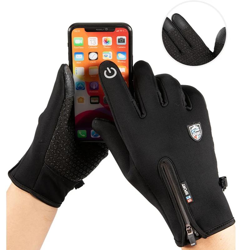 Зимние перчатки для мужчин, водонепроницаемые, ветрозащитные, холодные, велосипедные перчатки, для езды на сноуборде, мотоцикле, вождения, теплые перчатки с сенсорным экраном и молнией