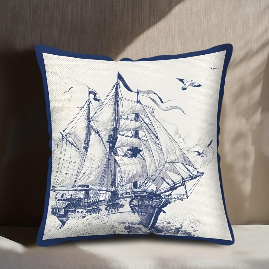 Sailing Sailboat Pillowcase Compass Lighthousesuitable For Sofa Car Bedroom Decorative Cushion Cover Pillow Cover