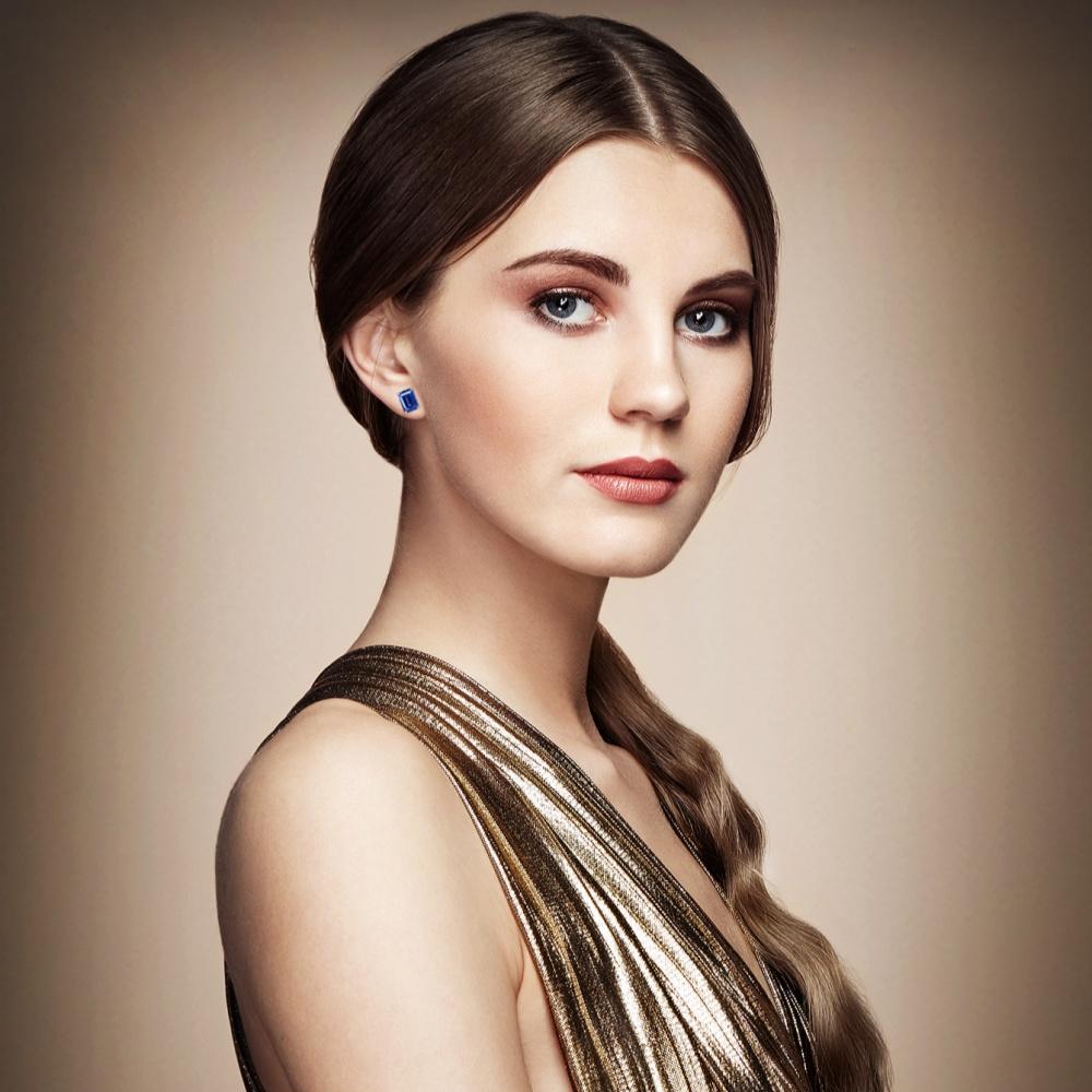 Tanzanite Stud Earrings Jewelry Womens Silver Rectangle Earrings