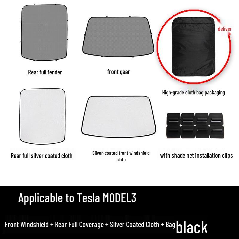 Sunshade Set for Tesla Model 3/Y: Heat-Insulating Sunroof Visor with UV Protection