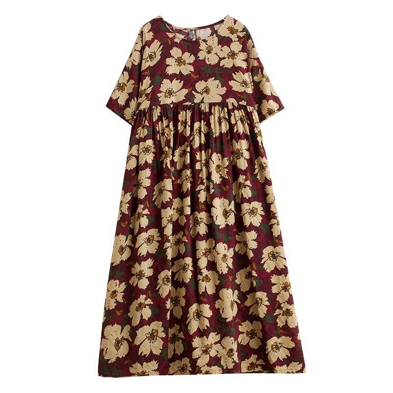 Летний литературный пуловер большого размера с круглым вырезом, средней длины, с короткими рукавами, для женщин, повседневные платья