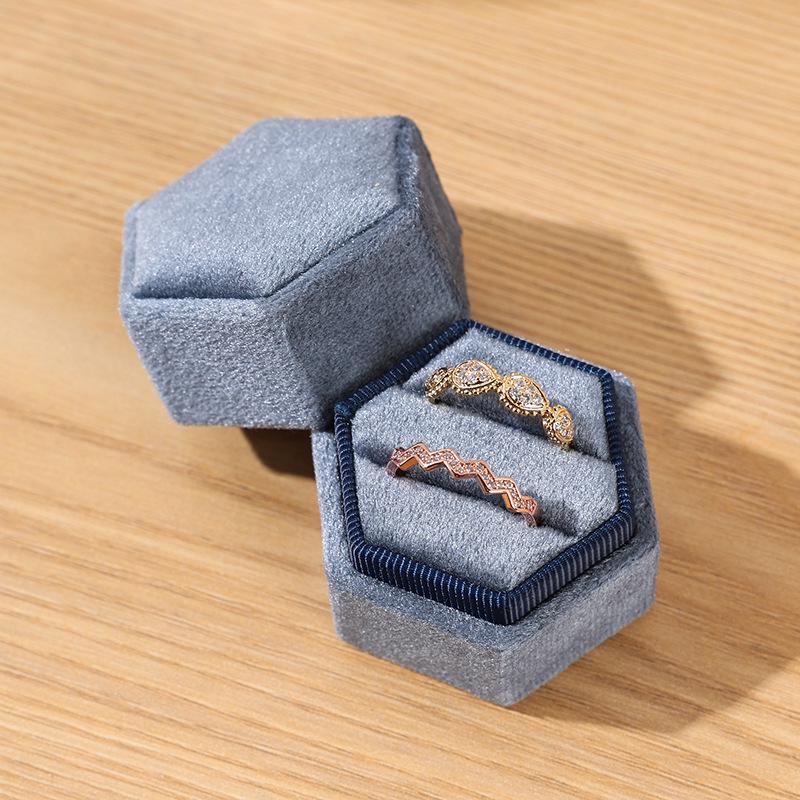Personalized Velvet Hexagonal Jewelry Ring Box - Dustproof Gift Storage