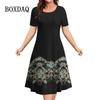 2025 Новые женские платья с принтом 3D-цветов, женские топы с короткими рукавами, летние модные свободные А-силуэта, элегантные повседневные женские платья