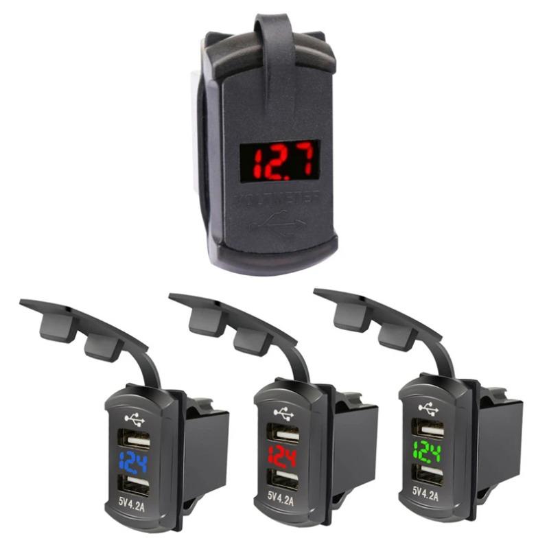 Автомобильное зарядное устройство с двумя USB-портами, адаптер для розетки 4,2 А, светодиодный цифровой вольтметр, водонепроницаемый, пылезащитный, для морской панели переключателей на лодке, автофургоне