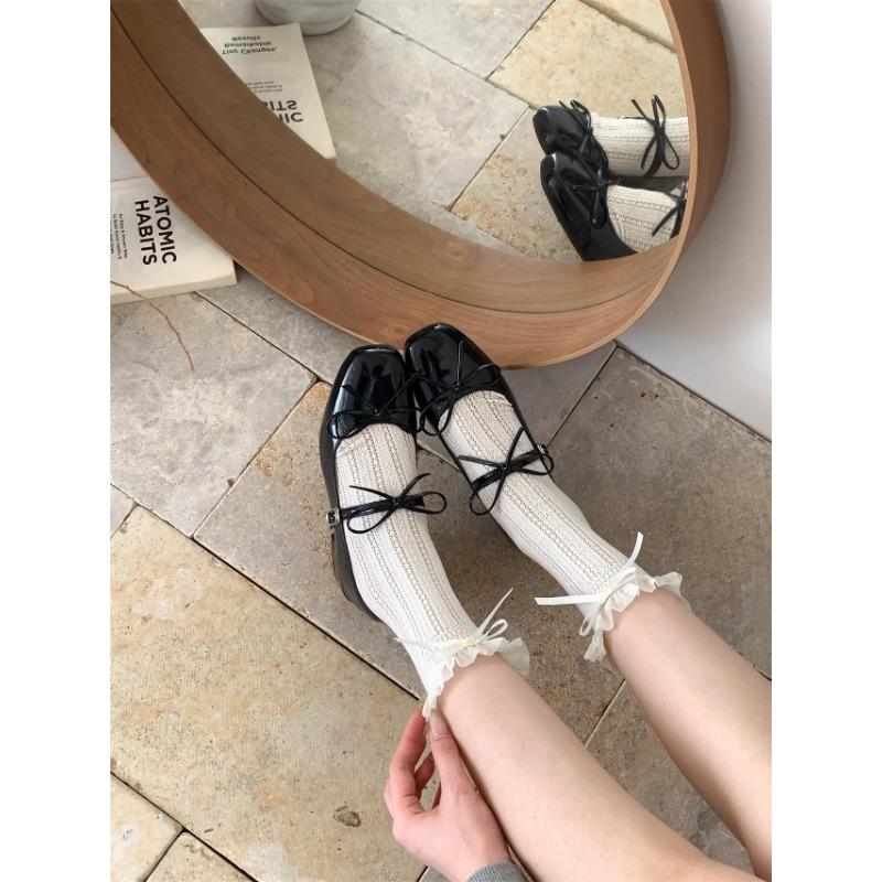 2025 Весна Осень Женские туфли Мэри Джейн Модные туфли с бантом-бабочкой Повседневные туфли на низком каблуке Платье Уличный стиль