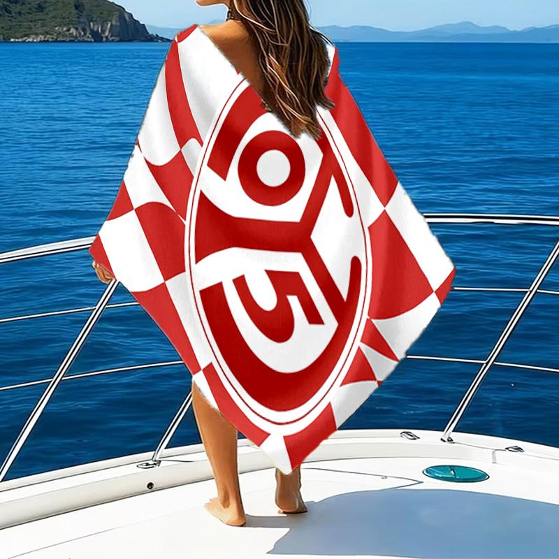 Red White Mainz Pattern Beach Towel - Soft, Absorbent Microfiber, Lightweight, Ideal for The Beach, Parties, Travel, Camping fan gifts