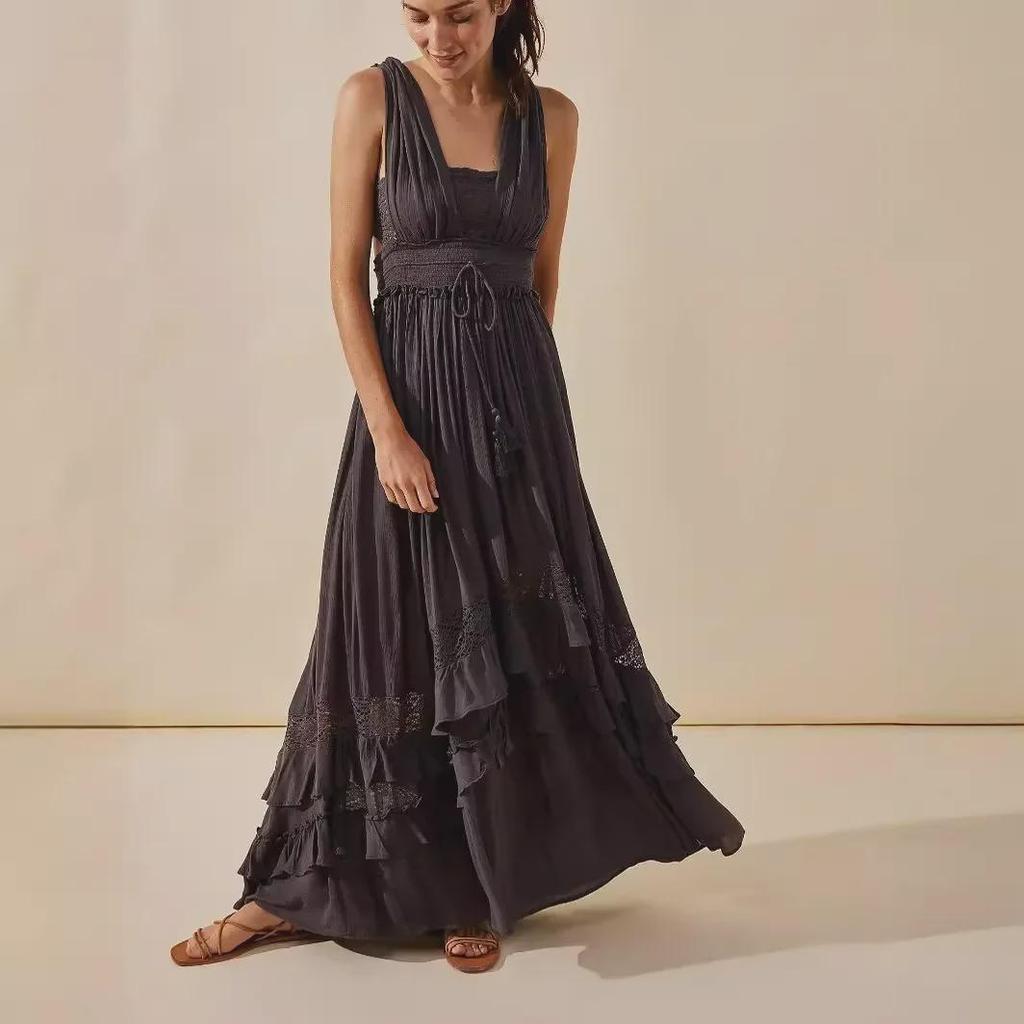 Элегантное женское длинное платье с оборками, лето 2025 г.