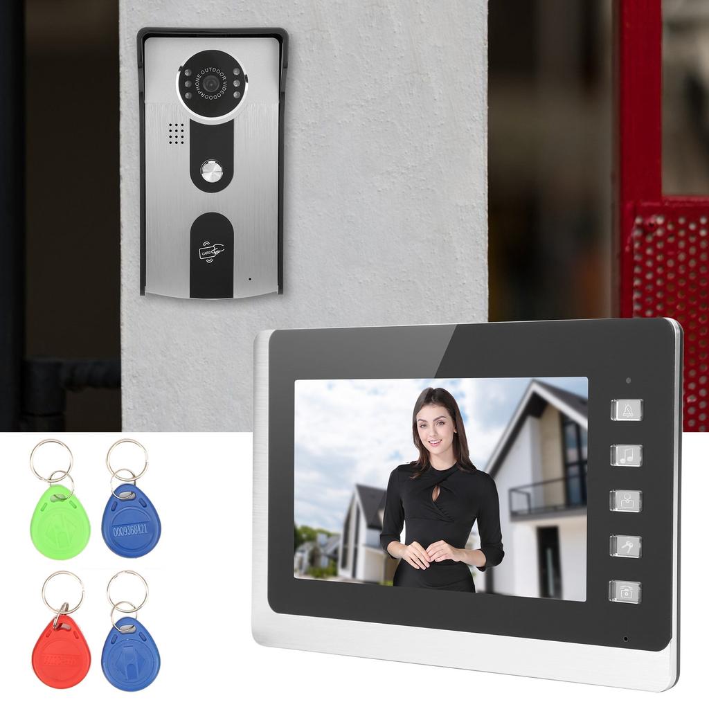 Видеозвонок с ЖК-дисплеем 7 дюймов, проводной, с двусторонней радиосвязью, ночным видением, TFT-дисплеем, удостоверением личности, водонепроницаемостью 100?Вилка 240VUS