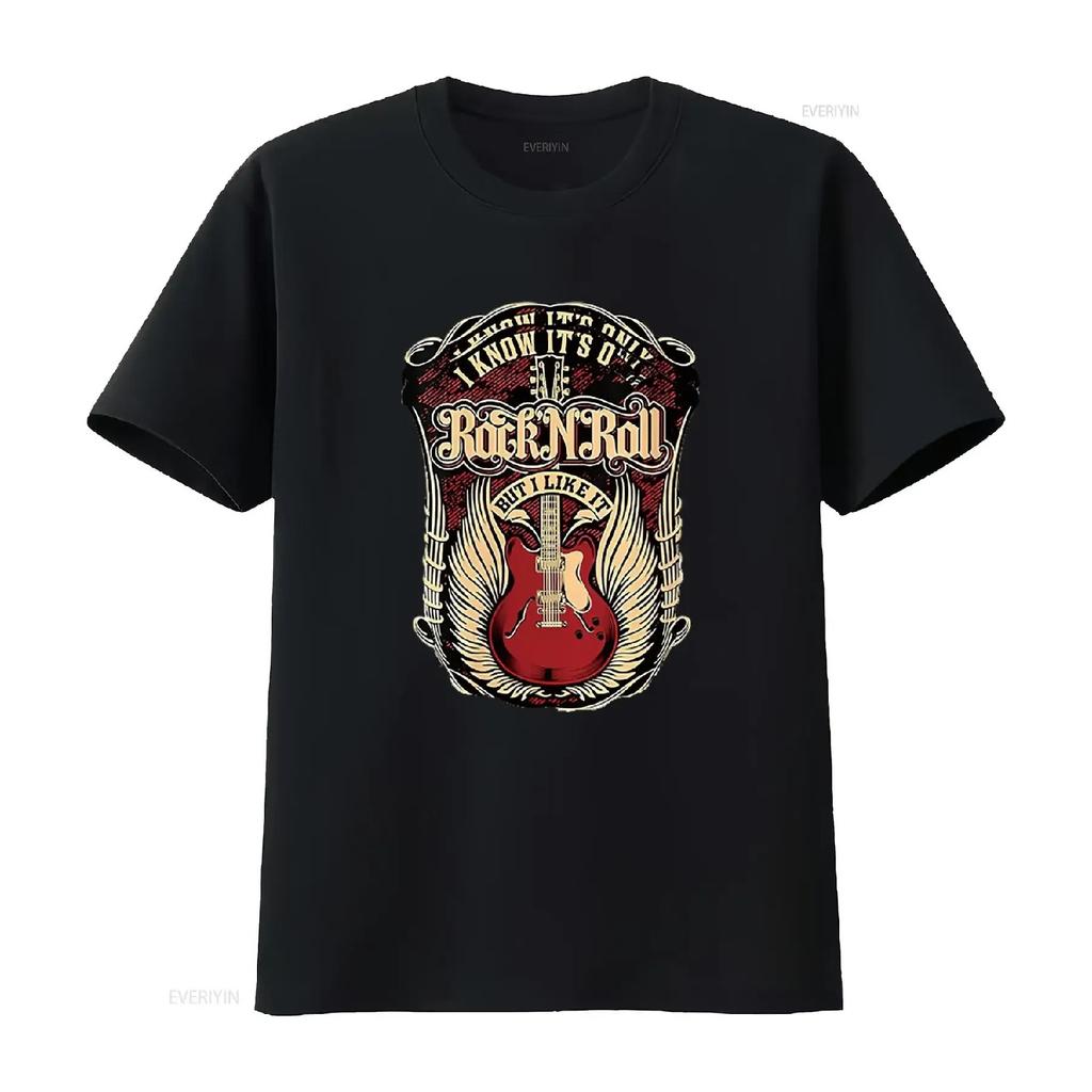 Womens I know it s only rock and roll Round Neck T Shirt vintage Washed Unisex Versatile Slightly homme graphic fashion