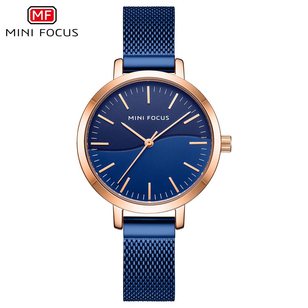 MINI FOCUS 0261 Luxury Women's Watch with Mesh Steel Band Charm Dress Ladies Watches Blue Simple Dial Waterproof Wristwatch
