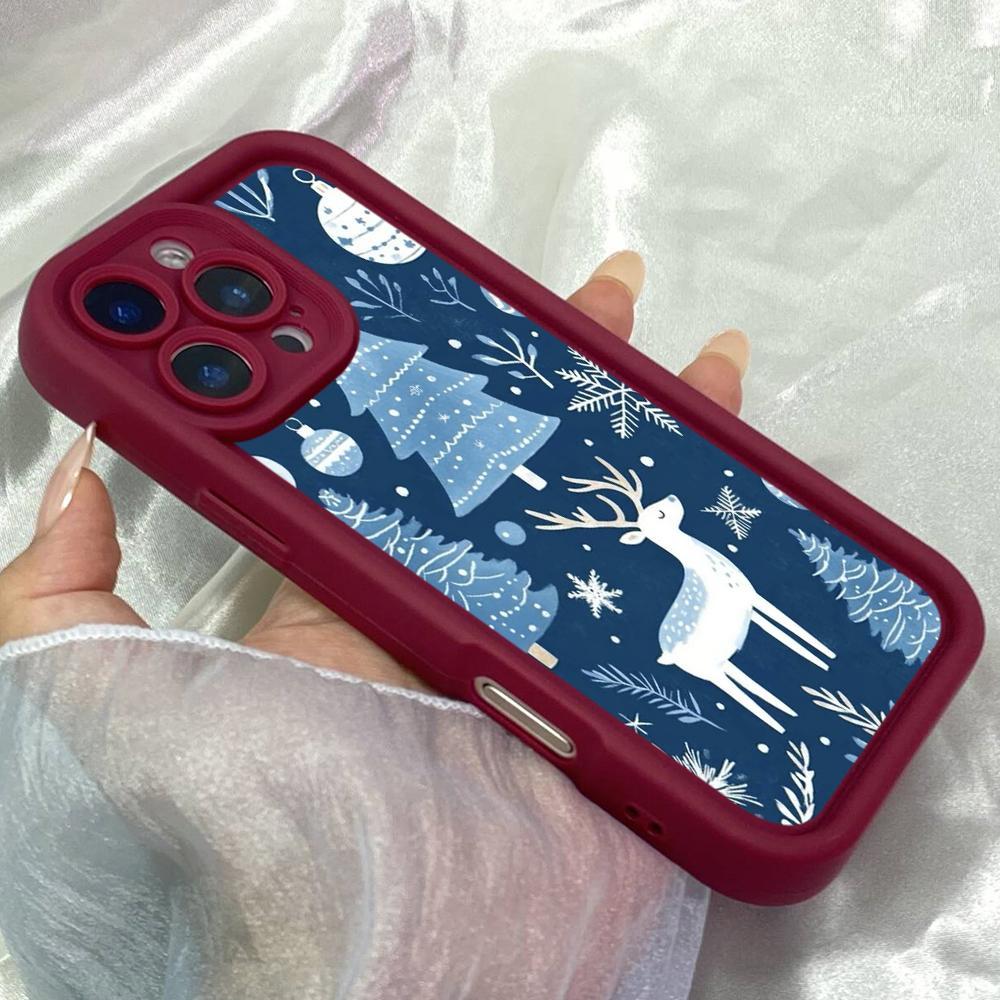 JT579 Зимний Олень Лес для iPhone 17 16 15 14 13 12 11 Pro Max Samsung S26 S25 Ultra A17 A07 A56 A16 A15 A14 A13 Xiaomi 15T Redmi 15c 14C Мягкий Чехол