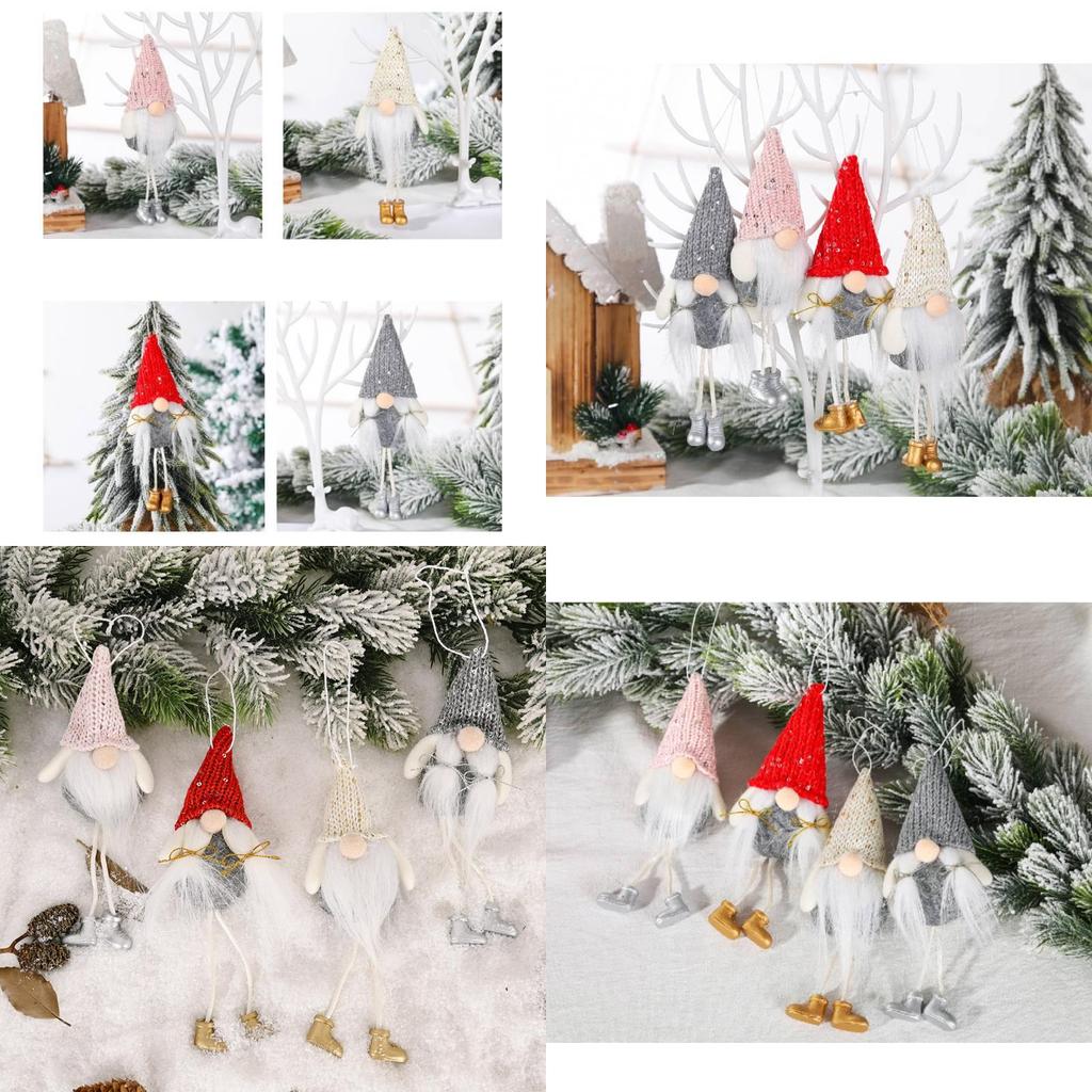 Creative Forest Elder Doll Christmas Decoration Sparkly No-face Hanging Ornament In Pink Gold Red And Gray