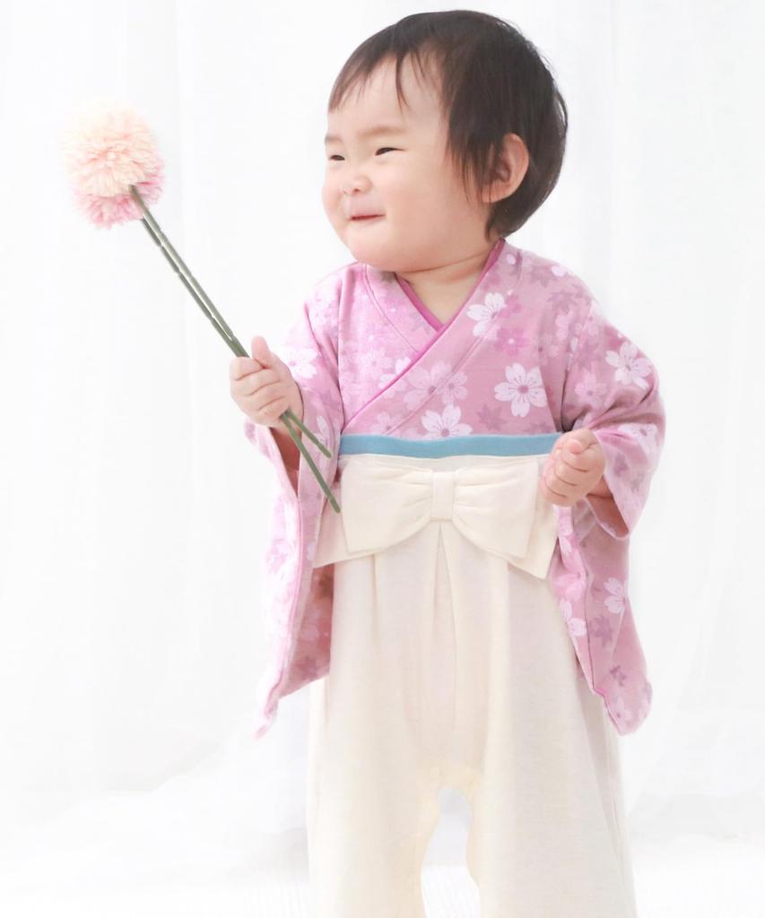 Комбинезон хакама для девочек, детский комбинезон хакама, цветущая вишня [KYOETSU] (70, Розовый)