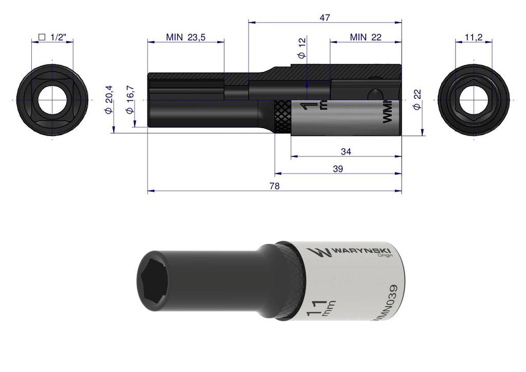 Nasadka Sześciokątna 1/2". 11 Mm. Długa. Crv50Bv30. Din 3124. Waryński