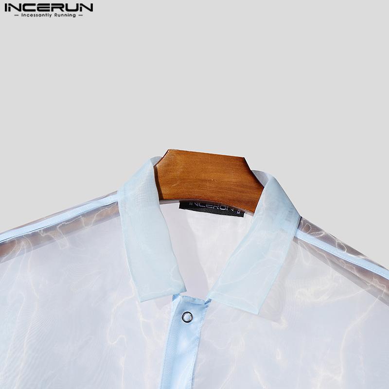 INCERUN Мужские летние футболки с коротким рукавом из сетки и блестками для пляжа