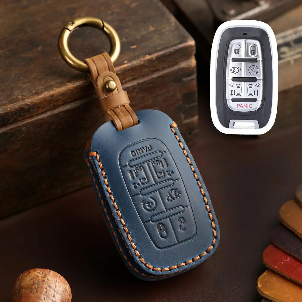 Leather Car Key Case Cover Holder Keychain Shell for Chrysler Pacifica 2017 2018 2019 2020 2025 2025 Voyager Smart Key Cover