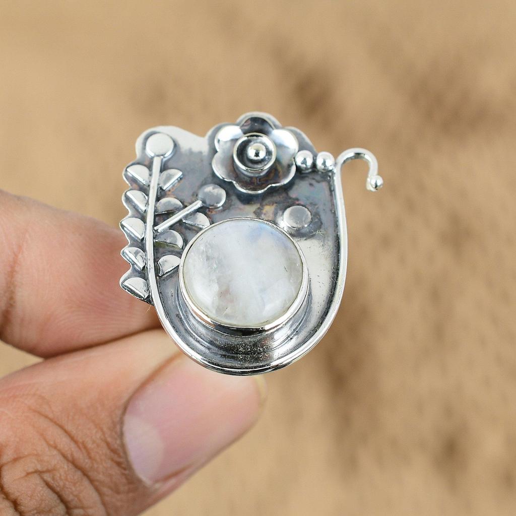 Mothers day Sale Rainbow Moonstone Stone 925 Silver Promise Flower Ring Jewelry